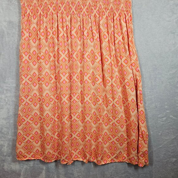 Croft & Barrow Sleeveless Smocked Geometric Midi Dress PXXL Orange Pink Pockets - Picture 3 of 13